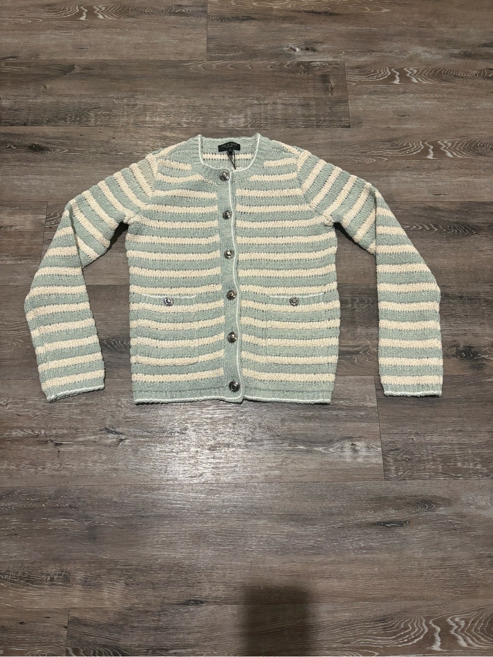 rag & bone Striped Knit Cardigan in Cream and Mint size small